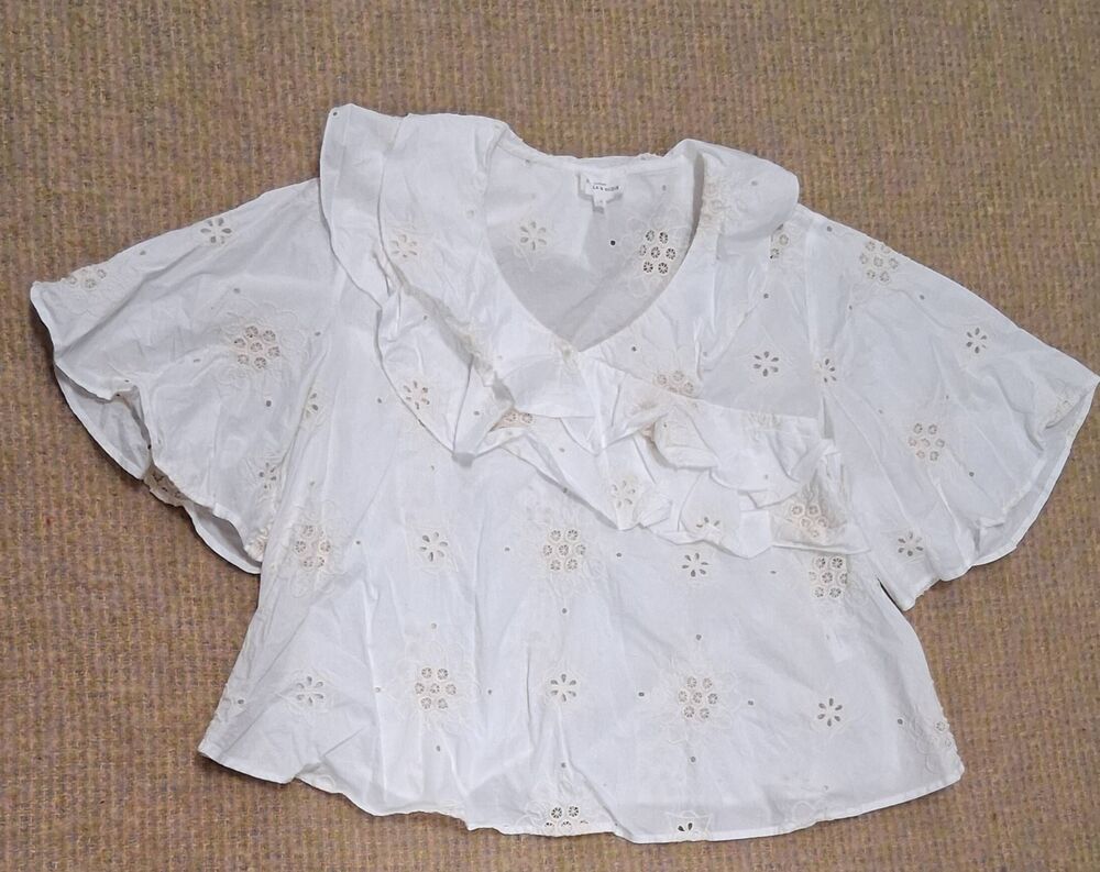 Maison stella & suzie womens small white ruffle top cream white cotton shirt